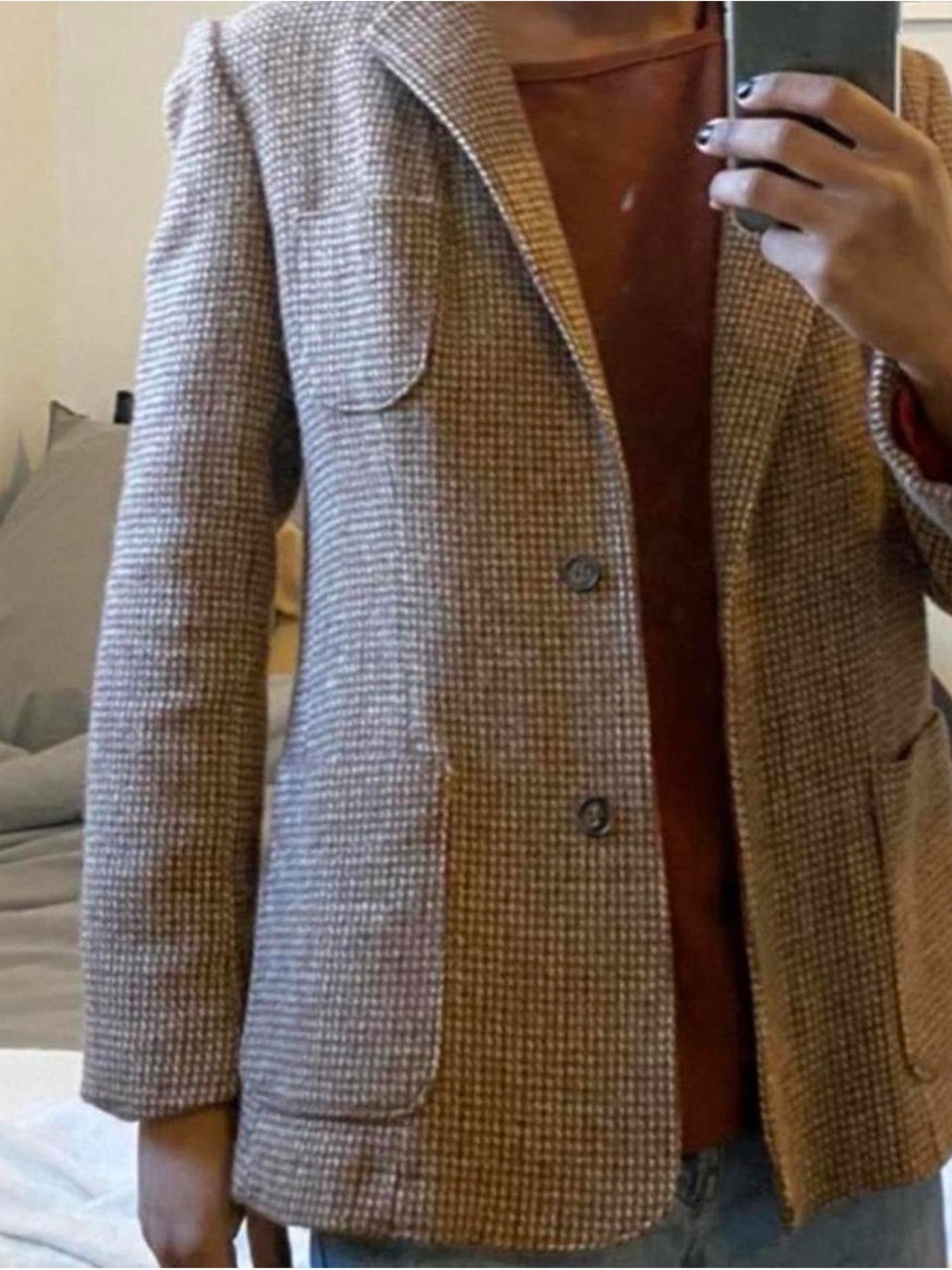 Brown Houndstooth Wool-Blend Blazer